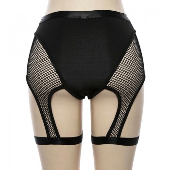 Womens Fish Net Shorts Ladies Mesh Cycling Shorts Fishnet Short Femme High Waist Hollow Out Skinny Black See Through Bottom Black